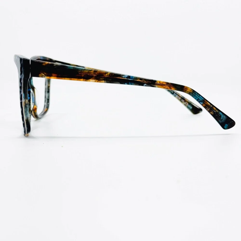 Tiger Tortoise Eyeglasses Womens Blue Brown Cat Eye Frames 56-16-135